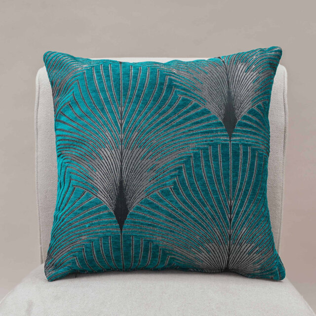Art Deco Fan Cushion in Teal and Silver