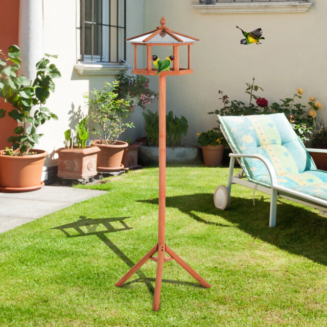 Jairo Wood Freestanding Hopper Bird Feeder