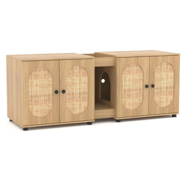 Double Cat Litter Box Furniture, Large Cat Litter Box Fence With Cat Litter Pad