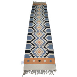 Cotton Kilim Rug Runner Orange Blue Hand Woven