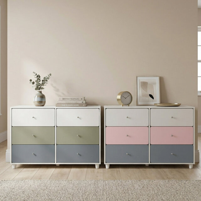 Liston 6 Drawer Chest with Custom Green and Pink Panel Design
