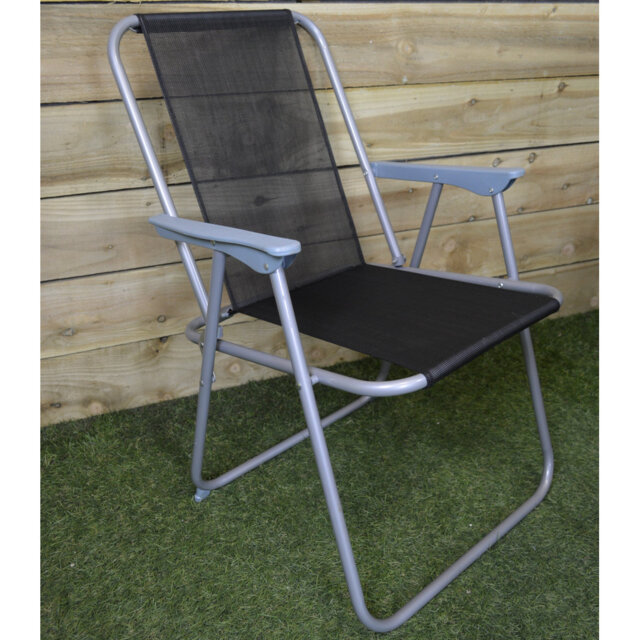 Charhonda 1 x Foldable Garden Chair Fixed position garden chair with grey frame and black fabric