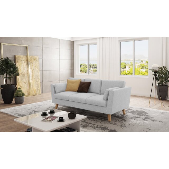 Sofa 3 Seater with Wooden Legs In Scandinavian Style