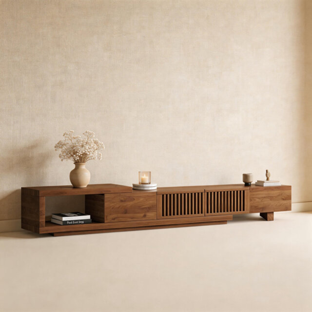 Extendable Tv Unit With 2 Drawers, 2m To 2.6m Wide Walnut Media Console With Cable Ports, Fits 75-100 Inch Tvs For Living Room Or Bedroom â Walnut C