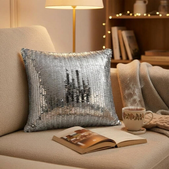 Reversible Sequin Cushion Cover 16 x 16 Inch, Decorative Pillow Case with Hidden Zip, Soft Velvet Suede Accent Cover for Sofa, Bed, Couch, Living Room
