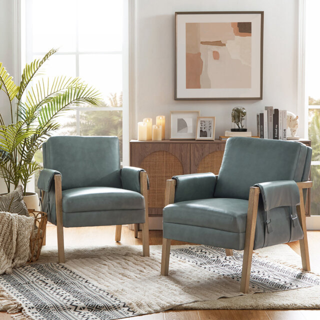 Arhiana Faux Leather Armchair With Solid Wood Legs Set Of 2