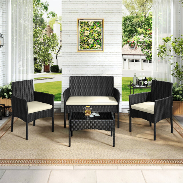 Colour Outdoor All Weather Wicker 4 - Person Seating Group with Cushions