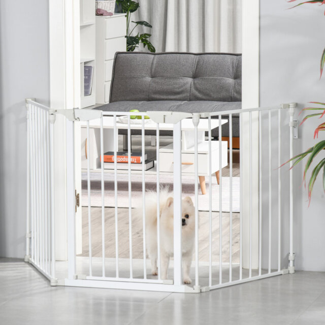Pet Safety Gate Metal Fence 3 Panels Automatic Closing Door White