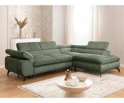 Bonnie Corner Sofa Bed - Corduroy, Sleeping Function, Storage & Adjustable Headrests