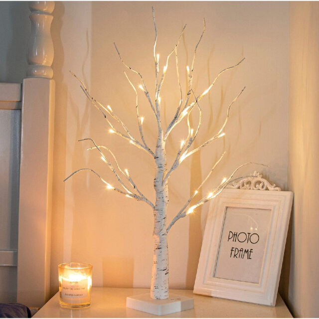 2ft White Twig Led Birch Tree With 24 Warm White Lights â Battery Operated Tabletop Christmas Decoration