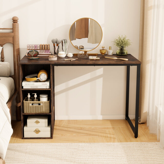 115 X 59 Cm Computer Desk Modern Home Office Desk With Storage Shelves-Natural