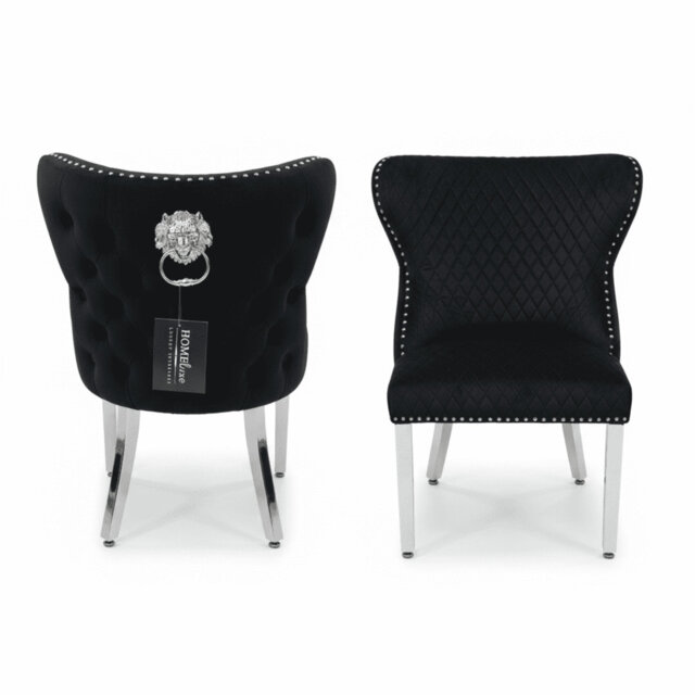Pair Of Valencia Velvet Dining Chair With Lion Knocker Black