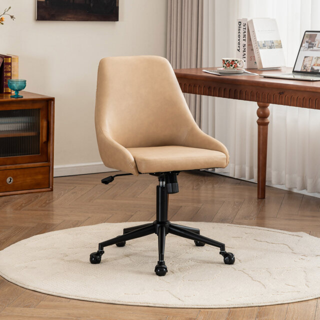 Upholstered Swivel Office Chair, Soft Padded Desk Chair with Silent Swivel & Rolling Wheels, Height Adjustable Computer Chair