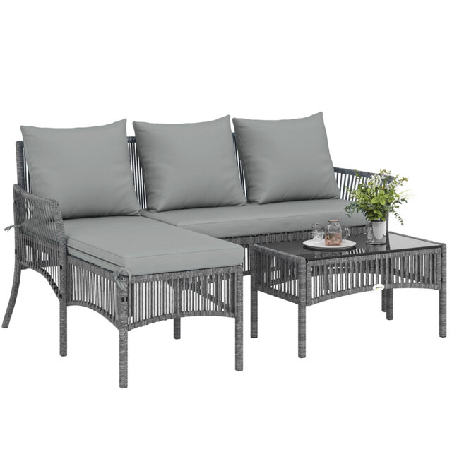 Outsunny 4 Seater Rattan Garden Furniture Set 3 Piece Corner Sofa