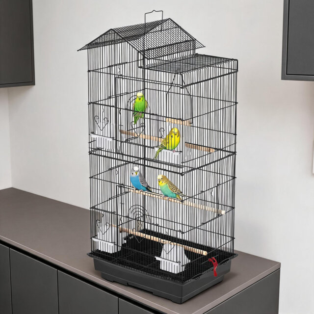 50x36x100cm Black Metal Bird Cage for Budgie Canary Parakeet Cockatiel Finch Lovebird Cages Black