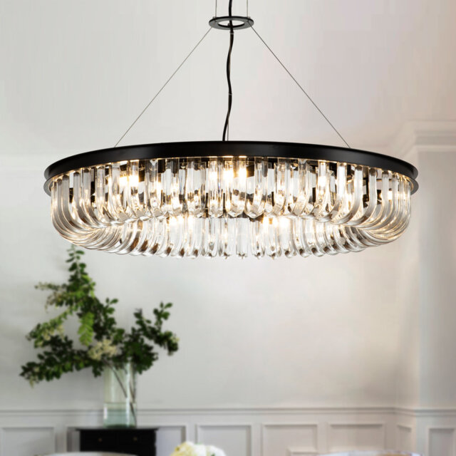 Andablo 9-Light D80cm Modern Contemporary Glam U-Shaped Crystal Chandelier with Black Frame