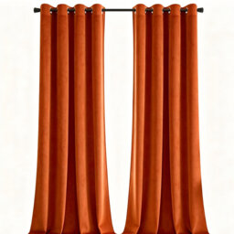 Luxurious Orange Velvet Room Darkening Thermal Eyelet Curtains 132x213 cm (2 Panels)