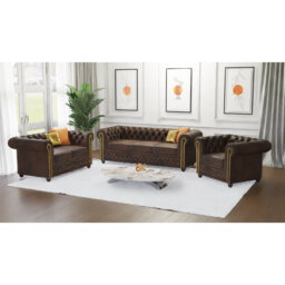 Chesterfield Friedrich Sofa Set with Sleeping Function 3+2+1 Made of Vintage Look Microfibre with Solid Wood Legs