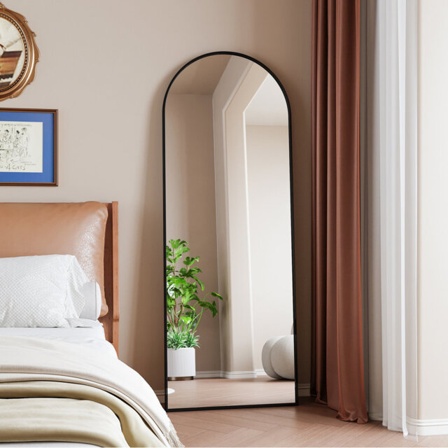 Arched Aluminum Alloy Framed Full Length Mirror with Stand Large Wall Mirror
