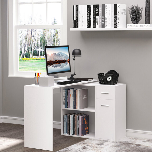 Alohi 117cm W L-Shaped Executive Desk with and Cabinet
