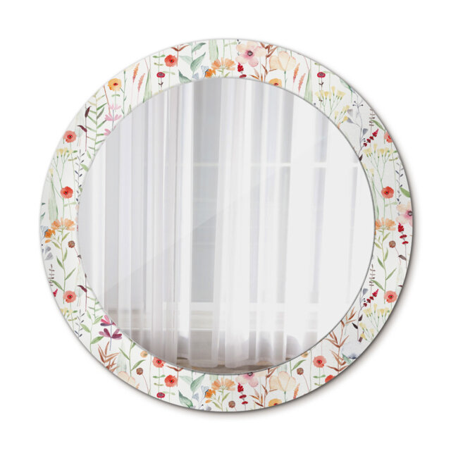 Huldar Round Glass Framed Wall Mounted Accent Mirror in White/Pink