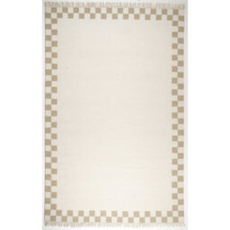 Devarious Flatweave Check Border Hand Woven Area Rug - Traditional Kilim Craftsmanship Inspired