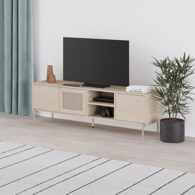 "3-door Tv Stand For 55"" Tvs With Laser-cut Door And 2 Open Shelves, 164cm Wide"