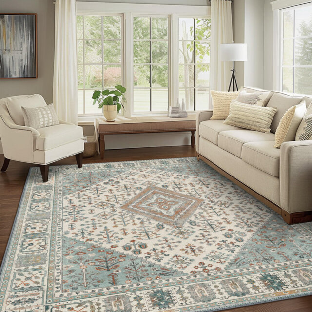 Vintage Bloom Neutral Faded Floral Low Pile Area Rug