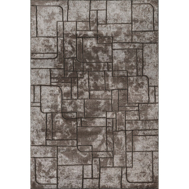 Denelda Living Room Area Rug Metallic Sheen Modern Cobble Design Mocha