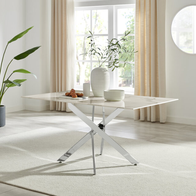 Lenworth Luxury Marble Effect Glass 6 Seater Dining Table - Modern Statement Design