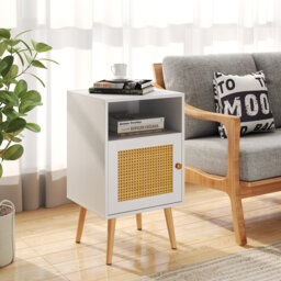 Rattan Nightstand Bedroom Bedside Table PE Rattan Decorated Door
