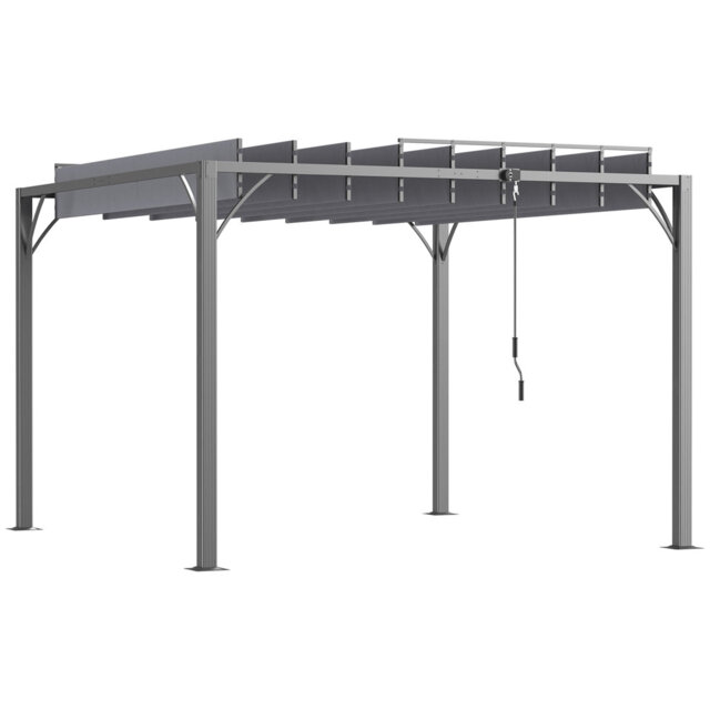 3 X 3(m) Outdoor Pergola With Retractable Aluminium Louvered Roof, Uv50+ Protection, Powder-coated Steel & Aluminium Frame, Ground Stakes & Expansion