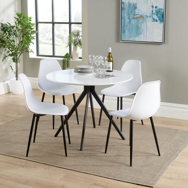Aspen 5-Piece Casual Dining Set - Spacious Round Table & 4 Curved Plastic Chairs