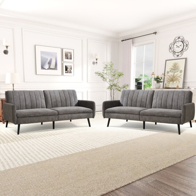204cm Wide Contemporary And Super Soft Upholstered Sleeper Sofa With Convertible Backrest (Set of 2)