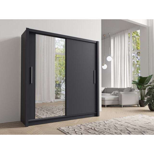 BAKU – spacious, two-door sliding wardrobe with a mirror and a clothes rail