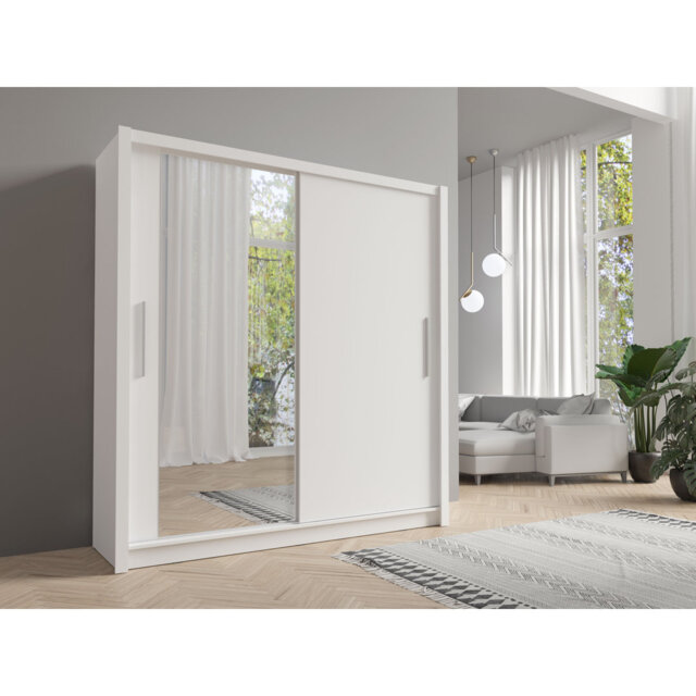 BAKU – spacious, two-door sliding wardrobe with a mirror and a clothes rail