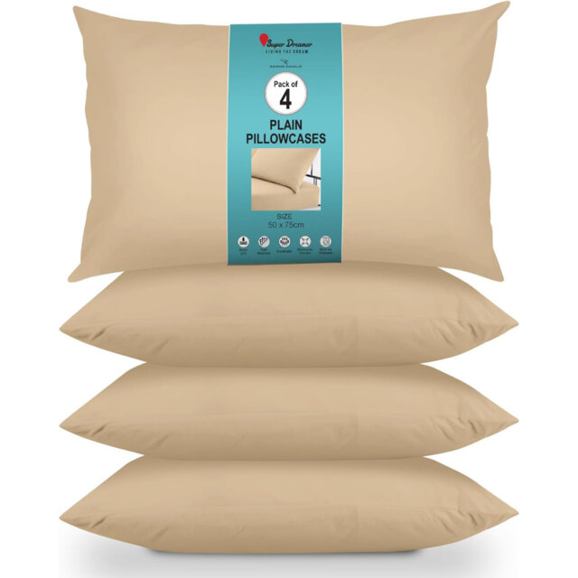 Super Dreamer Solid Colour Pillowcases 4 Pair 50x75 cm - Polyester Machine Washable High Yarn Quality Bedding