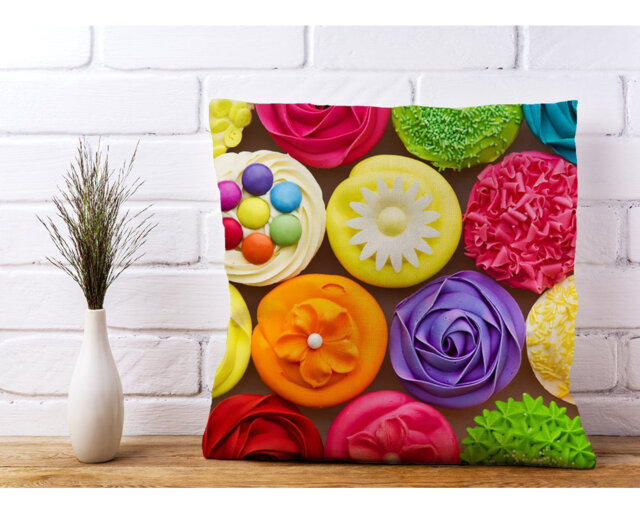 Maxman Bright Colourful Cupcakes Scatter Cushion with Filling
