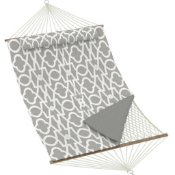 3.5m 2 Person Double Quilted Hammock, Beige Outdoor Swing Bed with Wooden Spreader Bar, Mesh Bag, Cushion & Pillow, 204kg Load Capacity with Hanging C