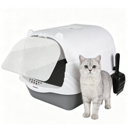Cat Litter Tray, Enclosed Litter box, Anti-spillage, Charcoal Filter, Deep, Detachable Rim, Flap Door, Rounded Corners, Safe for Kittens and Cats, Gre