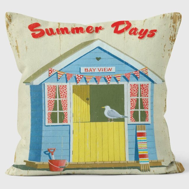 Summer Days Beach Hut - Martin Wiscombe - Art Print Cushion
