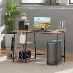 Kulle 120cm W Rectangle Writing Computer Desk With 2 Shelves Industrial Rustic Brown Furniture