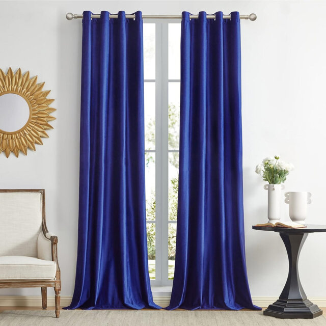 2 Panels Navy Blue Velvet Curtains 228 x 228 cm Blackout Curtains