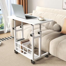 Computer Desk Mobile, Portable Office Desk with Movable Wheels, Height Adjustable Study Desk Office Work Desk for Small Spaces, Home Office, Bedroom,