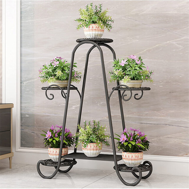 6-tiered plant stand with round tray for indoor and outdoor use, plant pot holder for several plants, garden patio pot holder display rack