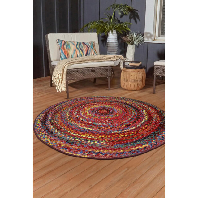 Round Geometric Jacquard 135cm X 135cm Indoor / Outdoor Area Rug