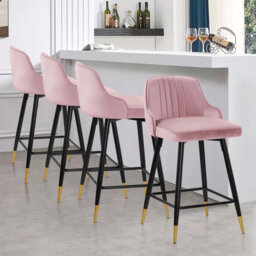 Swivel Velvet Upholstered Counter & Bar Stool With Solid Metal Frame