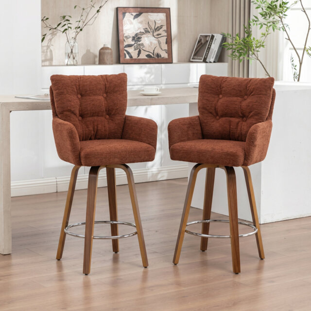 27.95” Double-Layered Velvet-Padded Bar Stools