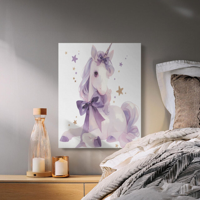 Dreamy Pastel Unicorn Canvas Art, Magical Nursery Decor for Girls Room, Fantasy Kids Wall Print Gift