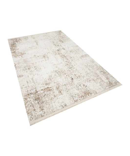 Beige Abstract Area Rug, Machine Made using Acrylic with Black, Cream and Modern design